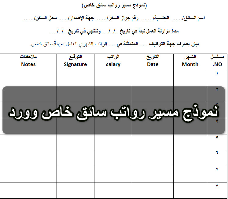 نموذج مسير رواتب سائق خاص وورد