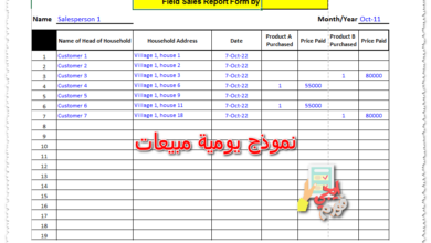 نموذج يومية مبيعات